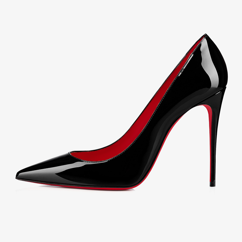 Escarpins à talons aiguilles en cuir verni avec intérieur rouge